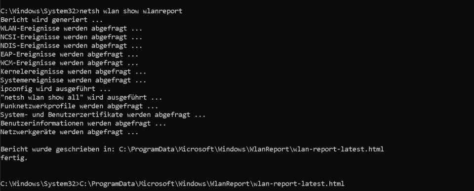 Screenshot netsh report